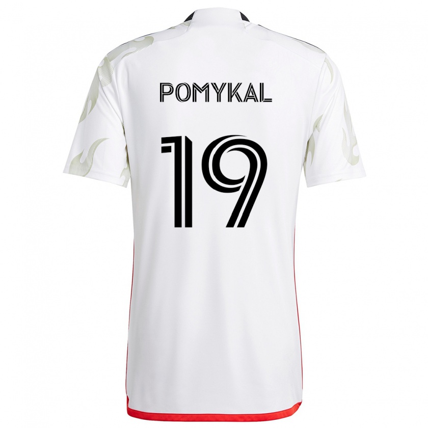 Kandiny Bambino Maglia Paxton Pomykal #19 Bianco Rosso Nero Kit Gara Away 2024/25 Maglietta