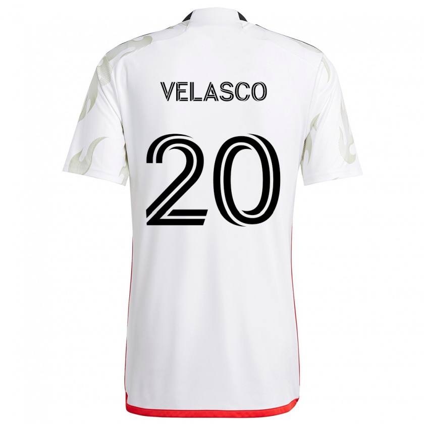 Kandiny Niño Camiseta Alan Velasco #20 Blanco Rojo Negro 2ª Equipación 2024/25 La Camisa