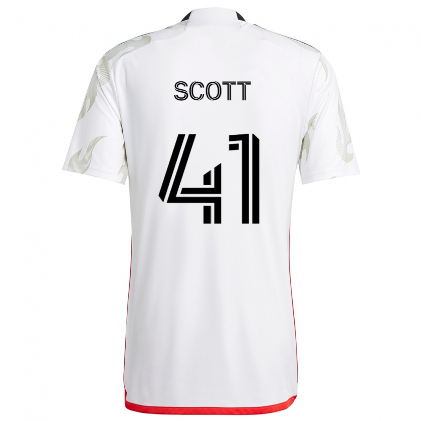 Kandiny Bambino Maglia Tarik Scott #41 Bianco Rosso Nero Kit Gara Away 2024/25 Maglietta