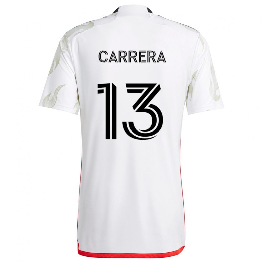 Kandiny Bambino Maglia Antonio Carrera #13 Bianco Rosso Nero Kit Gara Away 2024/25 Maglietta