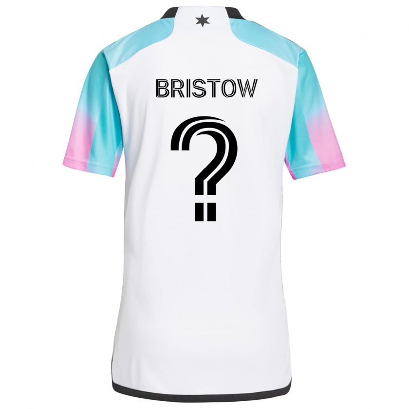 Kandiny Bambino Maglia Ethan Bristow #0 Bianco Blu Nero Kit Gara Away 2024/25 Maglietta