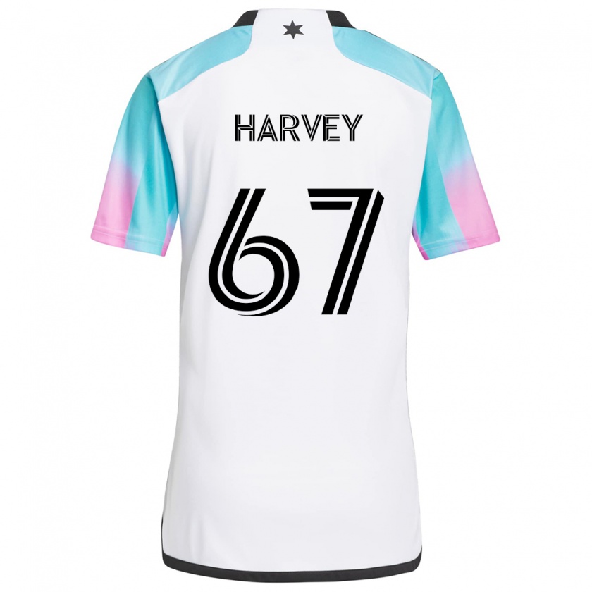 Kandiny Bambino Maglia Carlos Harvey #67 Bianco Blu Nero Kit Gara Away 2024/25 Maglietta