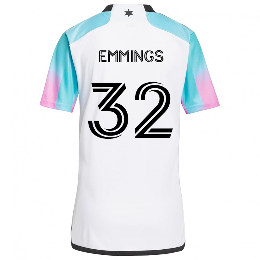 Kandiny Niño Camiseta Fred Emmings #32 Blanco Azul Negro 2ª Equipación 2024/25 La Camisa