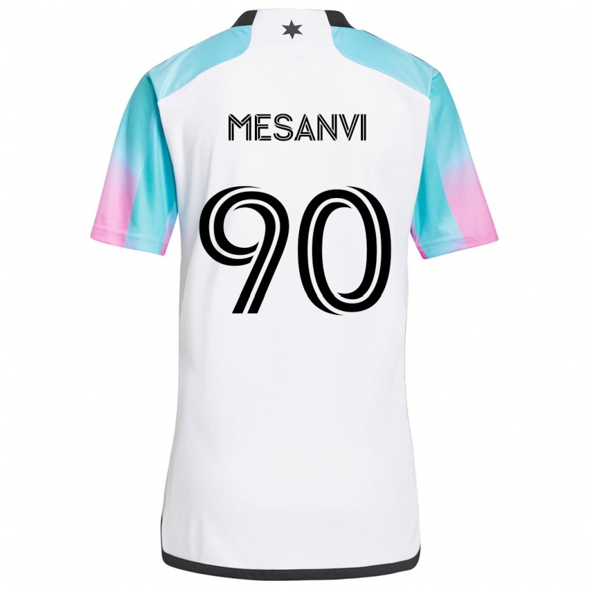 Kandiny Bambino Maglia Loïc Mesanvi #90 Bianco Blu Nero Kit Gara Away 2024/25 Maglietta