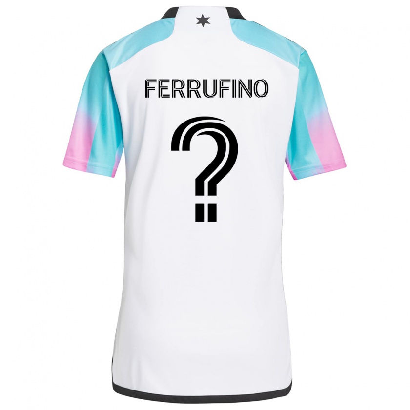 Kandiny Bambino Maglia William Ferrufino #0 Bianco Blu Nero Kit Gara Away 2024/25 Maglietta