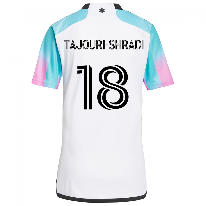 Kandiny Kinderen Ismael Tajouri-Shradi #18 Wit Blauw Zwart Uitshirt Uittenue 2024/25 T-Shirt België