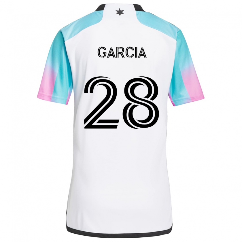 Kandiny Niño Camiseta Mender García #28 Blanco Azul Negro 2ª Equipación 2024/25 La Camisa