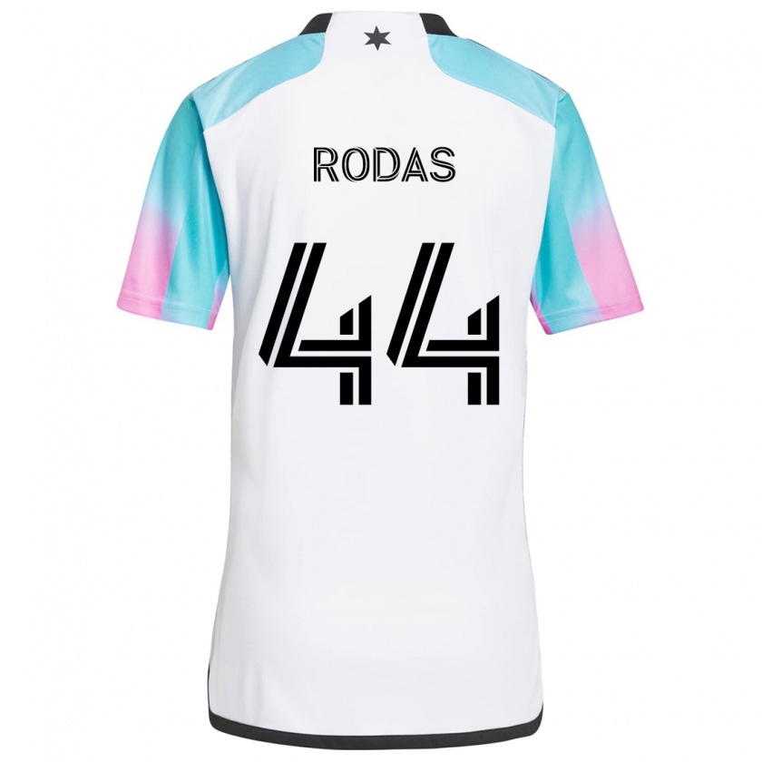 Kandiny Niño Camiseta Geremy Rodas #44 Blanco Azul Negro 2ª Equipación 2024/25 La Camisa