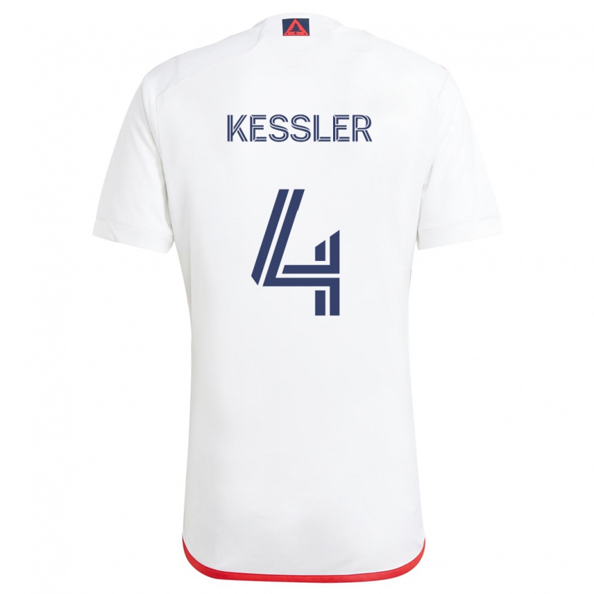 Kandiny Niño Camiseta Henry Kessler #4 Blanco Rojo 2ª Equipación 2024/25 La Camisa