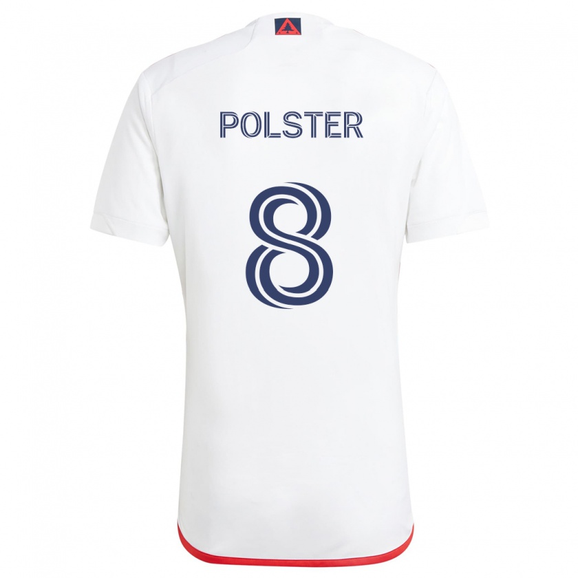 Kandiny Niño Camiseta Matt Polster #8 Blanco Rojo 2ª Equipación 2024/25 La Camisa