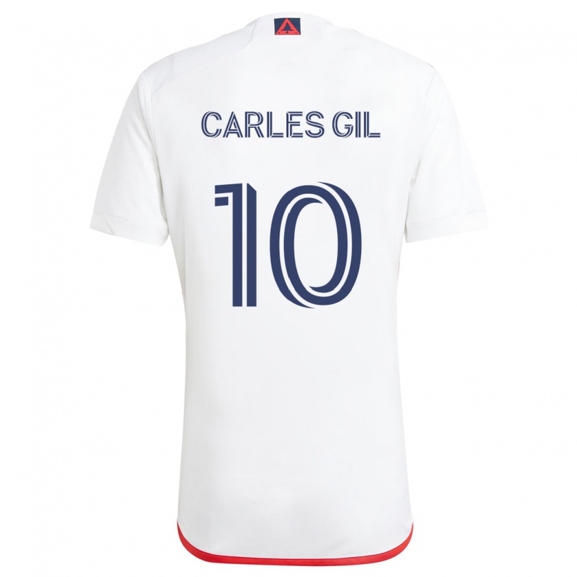 Kandiny Niño Camiseta Carles Gil #10 Blanco Rojo 2ª Equipación 2024/25 La Camisa