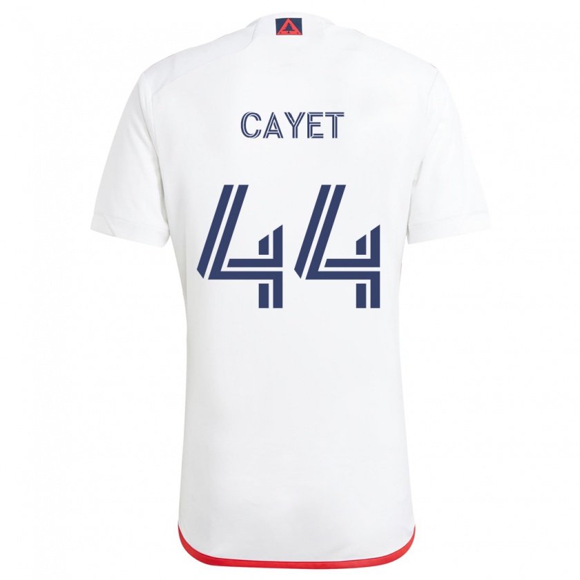 Kandiny Niño Camiseta Pierre Cayet #44 Blanco Rojo 2ª Equipación 2024/25 La Camisa