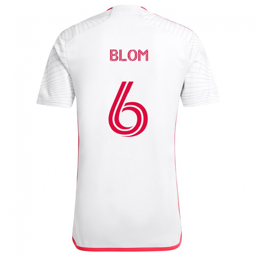 Kandiny Niño Camiseta Njabulo Blom #6 Blanco Rojo 2ª Equipación 2024/25 La Camisa