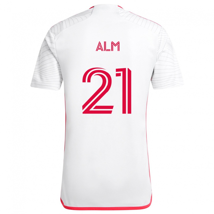 Kandiny Niño Camiseta Rasmus Alm #21 Blanco Rojo 2ª Equipación 2024/25 La Camisa