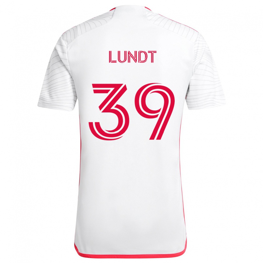 Kandiny Niño Camiseta Ben Lundt #39 Blanco Rojo 2ª Equipación 2024/25 La Camisa