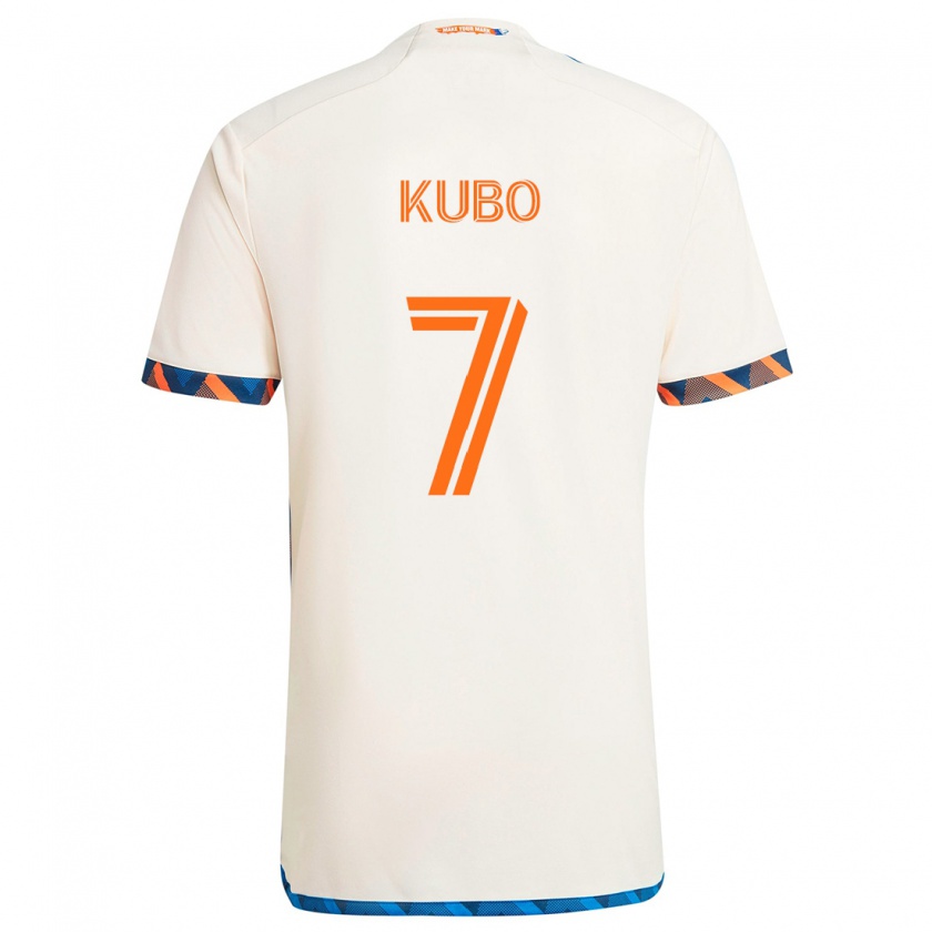 Kandiny Bambino Maglia Yuya Kubo #7 Bianco Arancione Kit Gara Away 2024/25 Maglietta