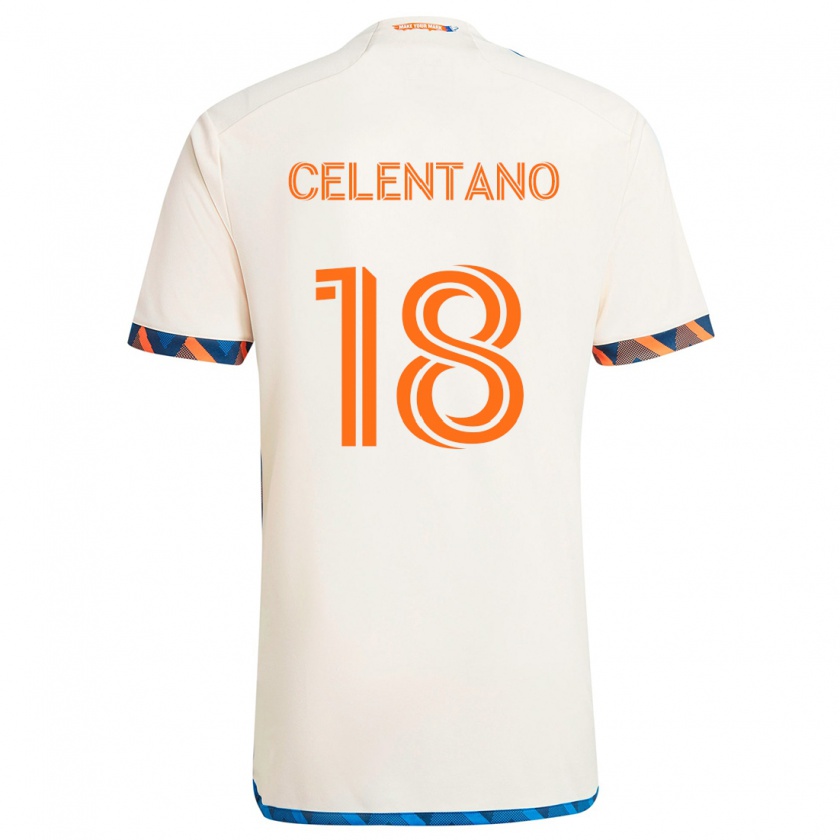 Kandiny Niño Camiseta Roman Celentano #18 Blanco Naranja 2ª Equipación 2024/25 La Camisa