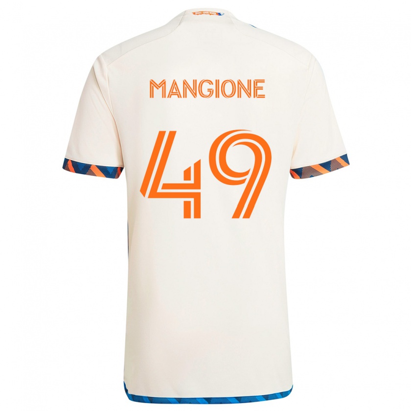 Kandiny Bambino Maglia Peter Mangione #49 Bianco Arancione Kit Gara Away 2024/25 Maglietta