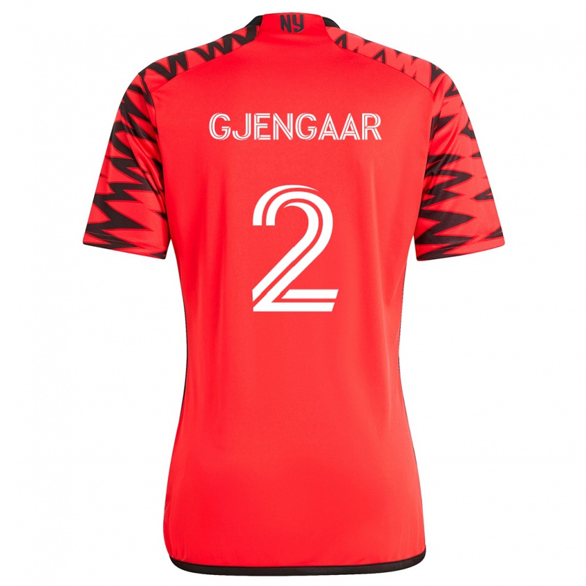 Kandiny Bambino Maglia Dennis Gjengaar #2 Rosso Nero Bianco Kit Gara Away 2024/25 Maglietta