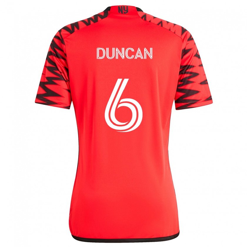 Kandiny Bambino Maglia Kyle Duncan #6 Rosso Nero Bianco Kit Gara Away 2024/25 Maglietta