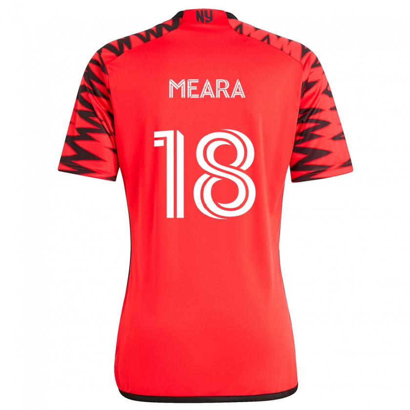 Kandiny Bambino Maglia Ryan Meara #18 Rosso Nero Bianco Kit Gara Away 2024/25 Maglietta