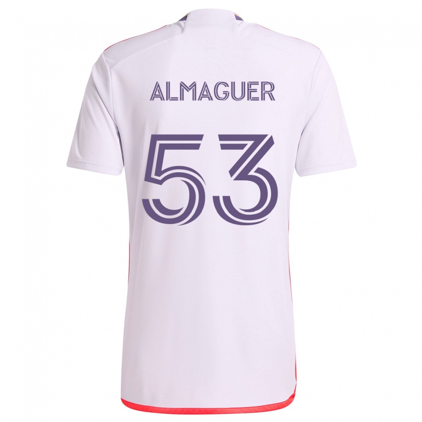 Kandiny Bambino Maglia Jorge Almaguer #53 Bianco Rosso Viola Kit Gara Away 2024/25 Maglietta