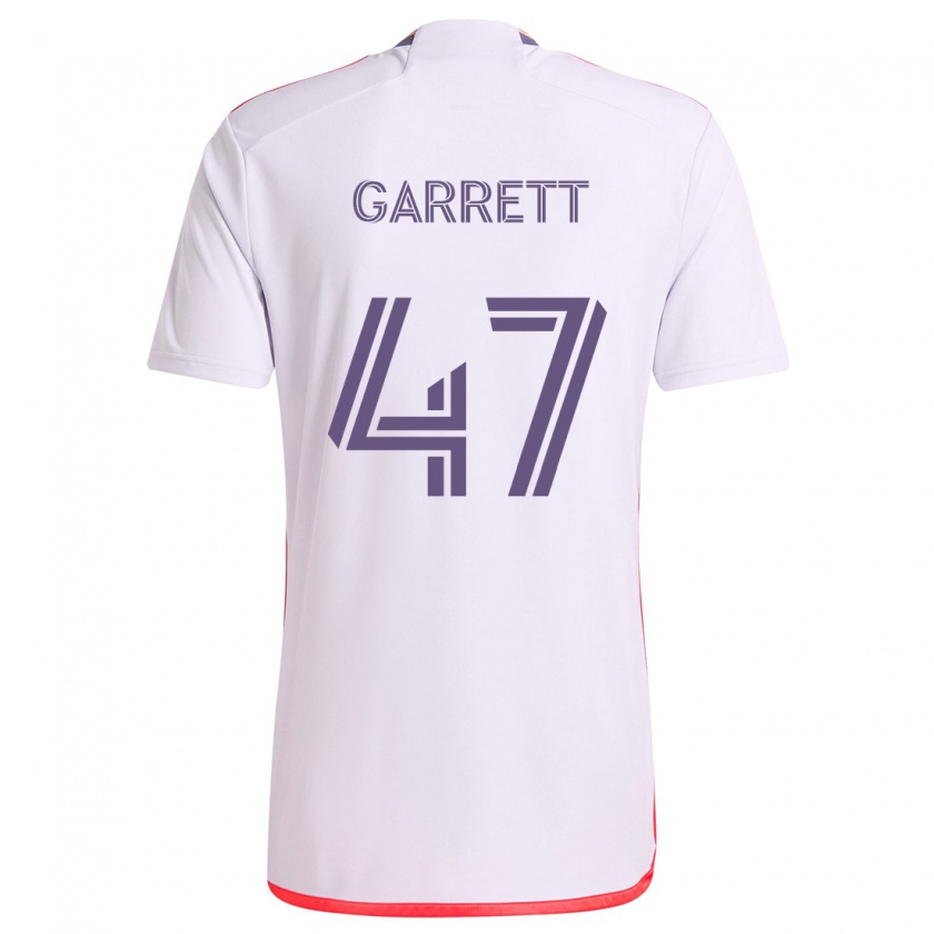 Kandiny Bambino Maglia Ian Garrett #47 Bianco Rosso Viola Kit Gara Away 2024/25 Maglietta