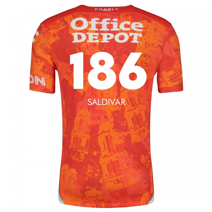 Kandiny Bambino Maglia José Saldívar #186 Arancione Bianco Kit Gara Away 2024/25 Maglietta