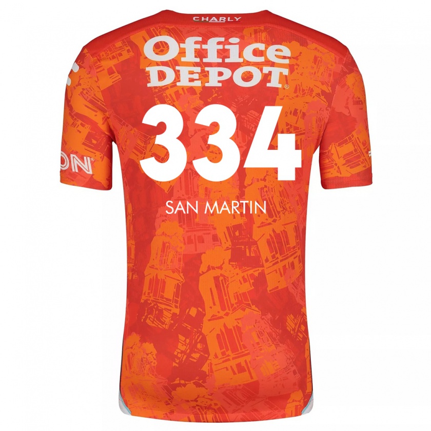 Kandiny Niño Camiseta Uziel San Martín #334 Naranja Blanco 2ª Equipación 2024/25 La Camisa