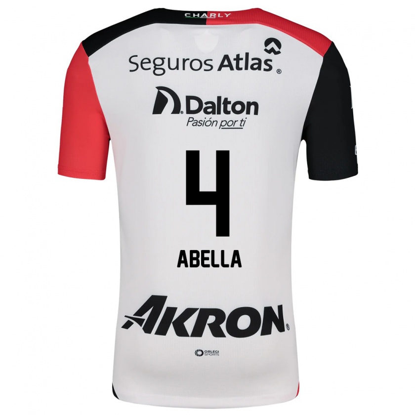 Kandiny Bambino Maglia José Abella #4 Bianco Rosso Nero Kit Gara Away 2024/25 Maglietta