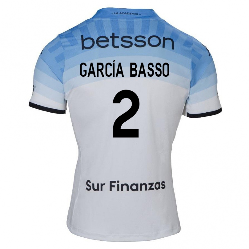 Kandiny Niño Camiseta Agustín García Basso #2 Blanco Azul Negro 2ª Equipación 2024/25 La Camisa