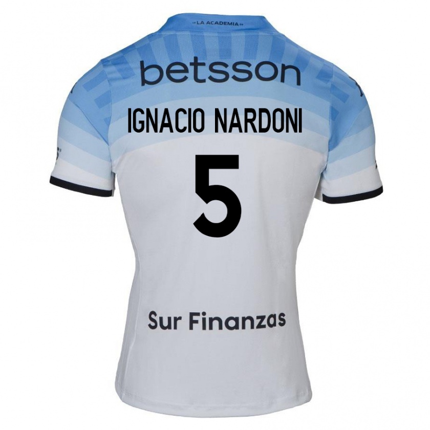 Kandiny Bambino Maglia Juan Ignacio Nardoni #5 Bianco Blu Nero Kit Gara Away 2024/25 Maglietta