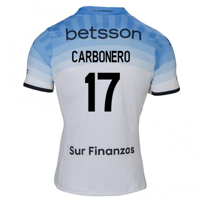 Kandiny Bambino Maglia Johan Carbonero #17 Bianco Blu Nero Kit Gara Away 2024/25 Maglietta