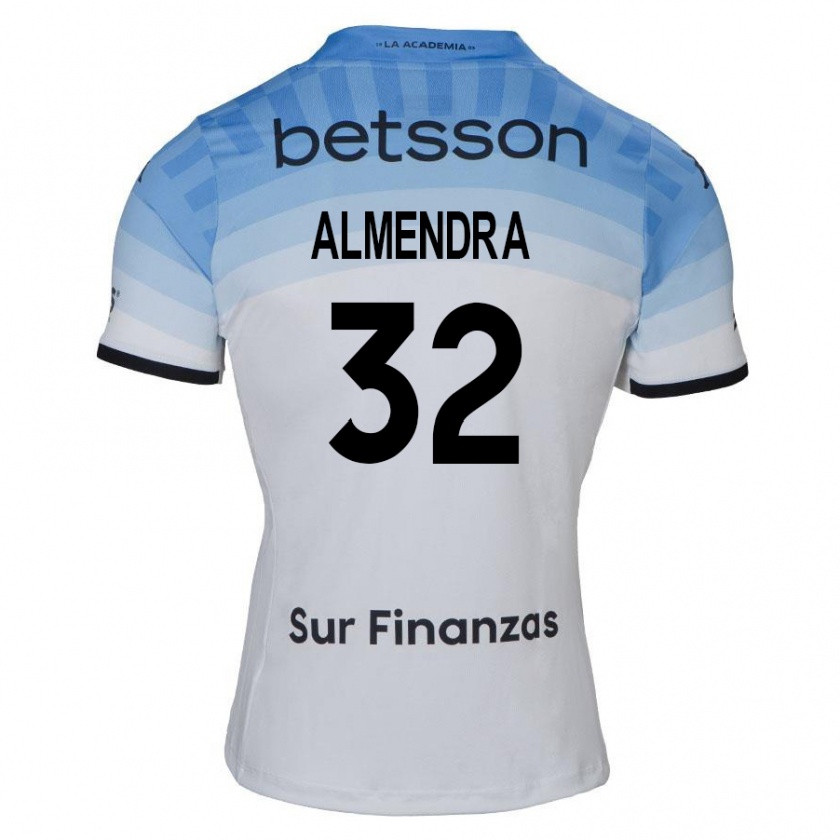 Kandiny Bambino Maglia Agustín Almendra #32 Bianco Blu Nero Kit Gara Away 2024/25 Maglietta