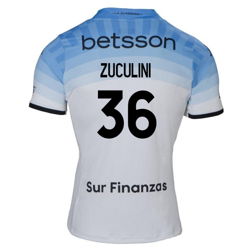 Kandiny Niño Camiseta Bruno Zuculini #36 Blanco Azul Negro 2ª Equipación 2024/25 La Camisa