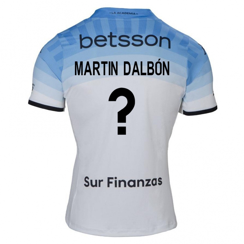 Kandiny Bambino Maglia Juan Martin Dalbón #0 Bianco Blu Nero Kit Gara Away 2024/25 Maglietta