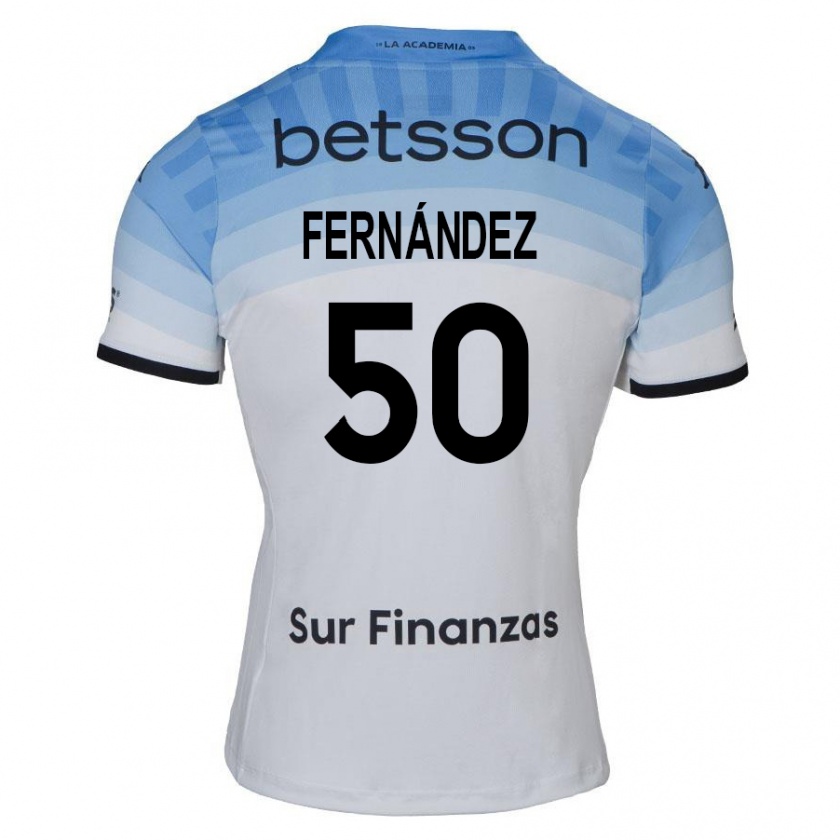 Kandiny Bambino Maglia Román Fernández #50 Bianco Blu Nero Kit Gara Away 2024/25 Maglietta