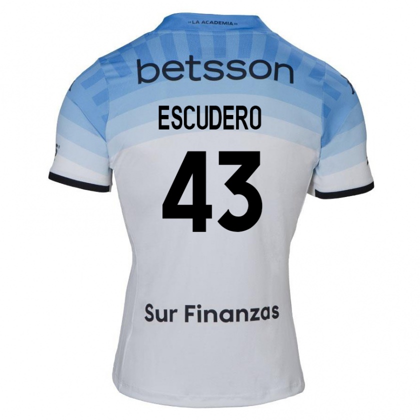 Kandiny Bambino Maglia Gonzalo Escudero #43 Bianco Blu Nero Kit Gara Away 2024/25 Maglietta