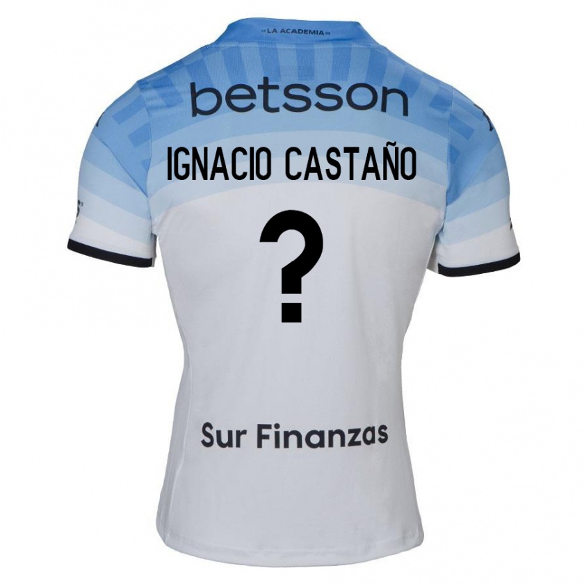 Kandiny Niño Camiseta Juan Ignacio Castaño #0 Blanco Azul Negro 2ª Equipación 2024/25 La Camisa