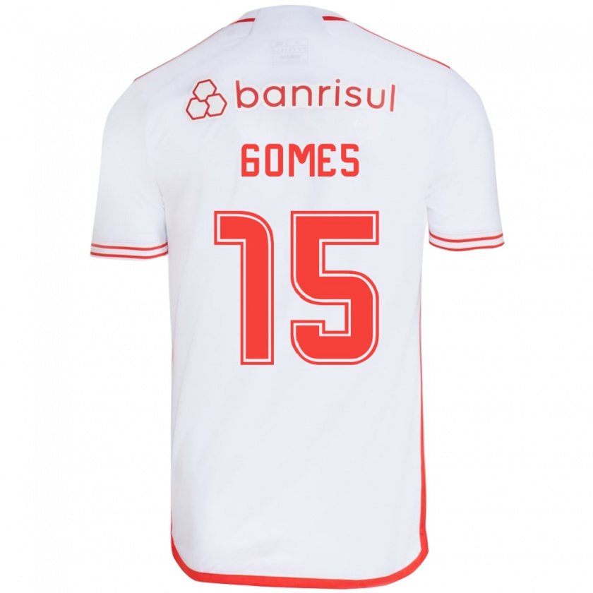 Kandiny Niño Camiseta Bruno Gomes #15 Blanco Rojo 2ª Equipación 2024/25 La Camisa