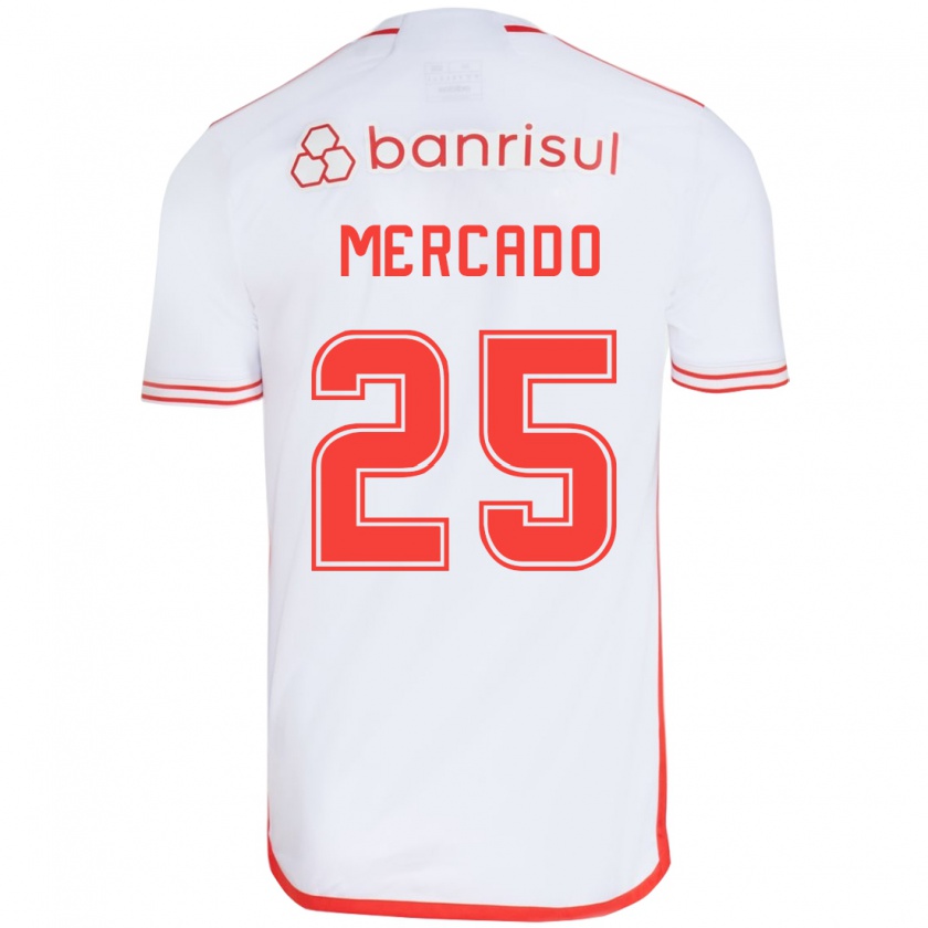 Kandiny Bambino Maglia Gabriel Mercado #25 Bianco Rosso Kit Gara Away 2024/25 Maglietta