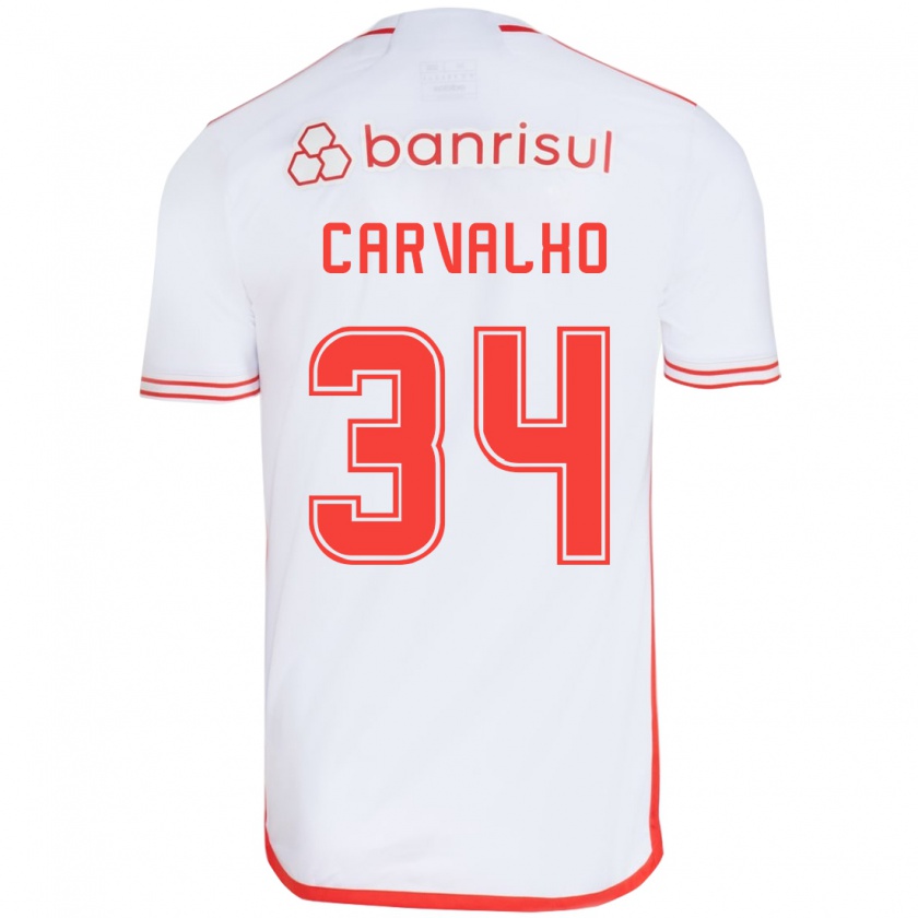 Kandiny Niño Camiseta Gabriel Carvalho #34 Blanco Rojo 2ª Equipación 2024/25 La Camisa