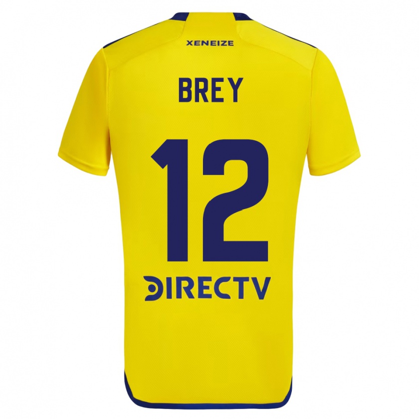 Kandiny Kinderen Leandro Brey #12 Geel Blauw Uitshirt Uittenue 2024/25 T-Shirt