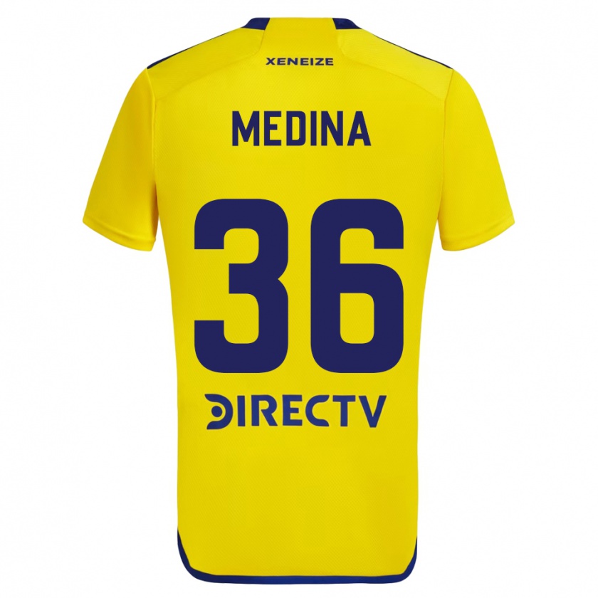 Kandiny Kinder Cristian Medina #36 Gelb Blau Auswärtstrikot Trikot 2024/25 T-Shirt Österreich