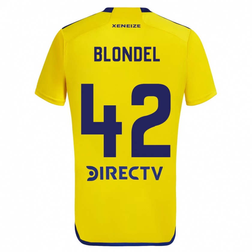 Kandiny Kinderen Lucas Blondel #42 Geel Blauw Uitshirt Uittenue 2024/25 T-Shirt België