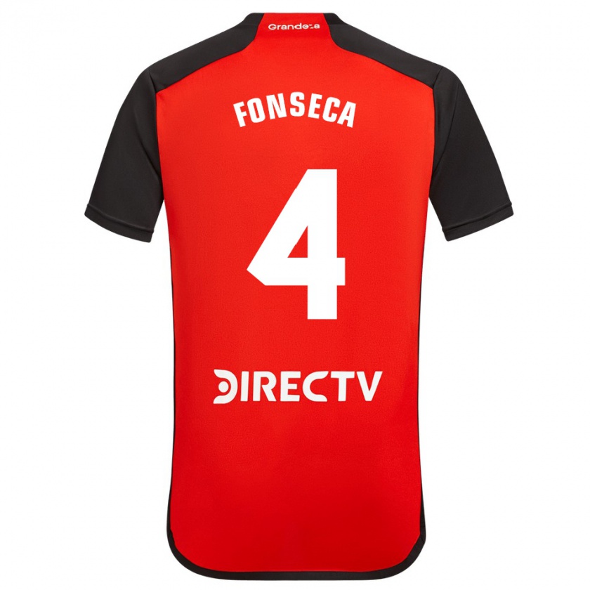 Kandiny Bambino Maglia Nicolás Fonseca #4 Rosso Nero Bianco Kit Gara Away 2024/25 Maglietta