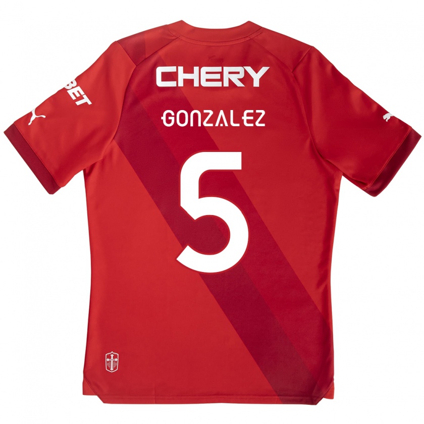 Kandiny Kinderen Daniel González #5 Rood Wit Uitshirt Uittenue 2024/25 T-Shirt België