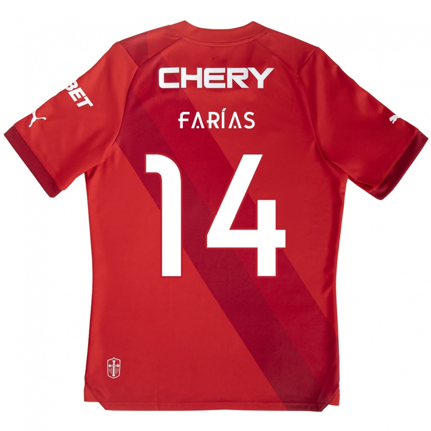 Kandiny Bambino Maglia Agustín Farías #14 Rosso Bianco Kit Gara Away 2024/25 Maglietta