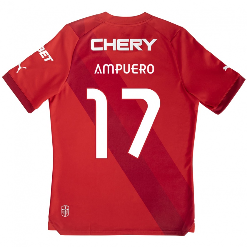 Kandiny Bambino Maglia Branco Ampuero #17 Rosso Bianco Kit Gara Away 2024/25 Maglietta