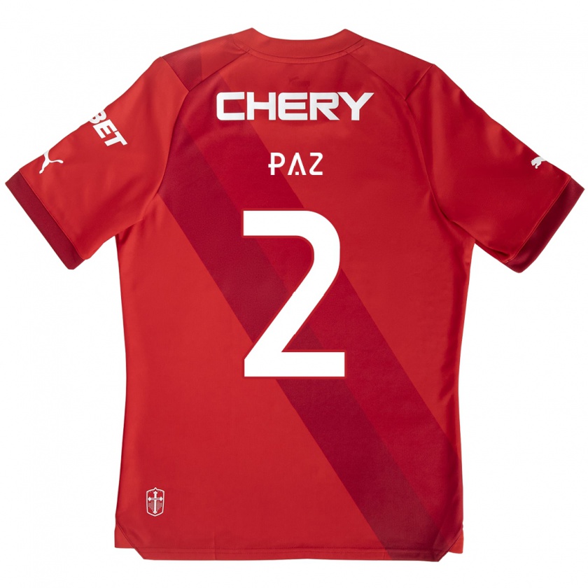 Kandiny Bambino Maglia Nehuén Paz #2 Rosso Bianco Kit Gara Away 2024/25 Maglietta